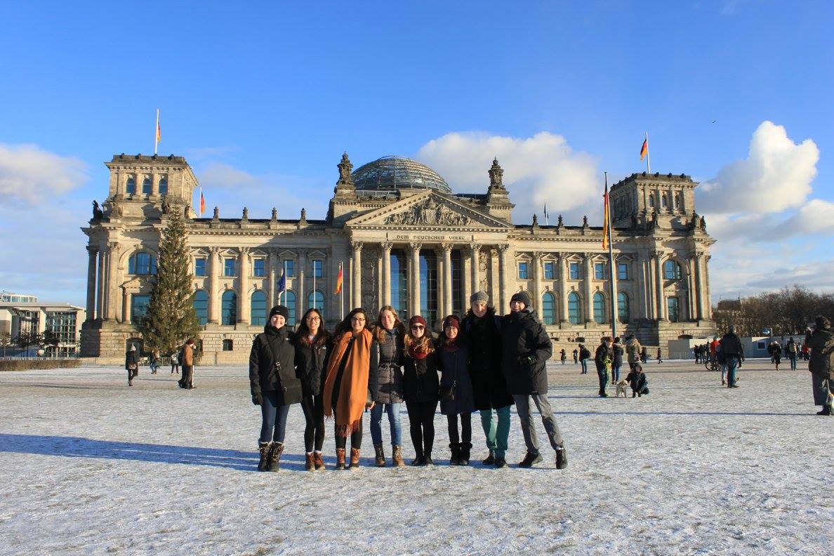 students standing in front of Reichstag in Berlin